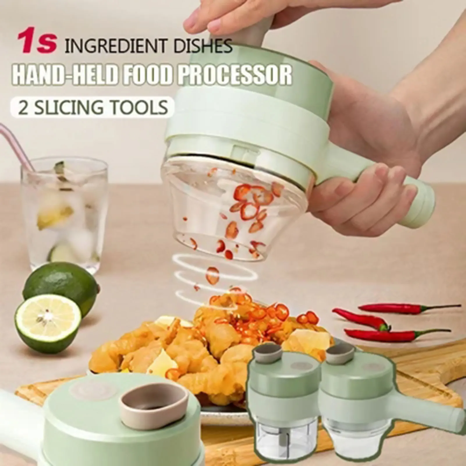 

4 in 1 Handheld Electric Vegetable Cutter Set Mini Wireless Food Garlic Chopper Slicer Kitchen Tools Grater кухонні аксесуари