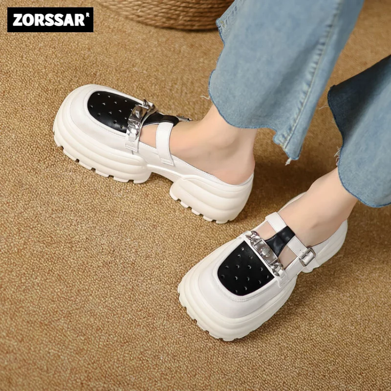 

Women Sandals Summer Fashion New Crystal Mules Chunk High Heels Platform Slippers Genuine Leather Pumps Casual Shoes Woman