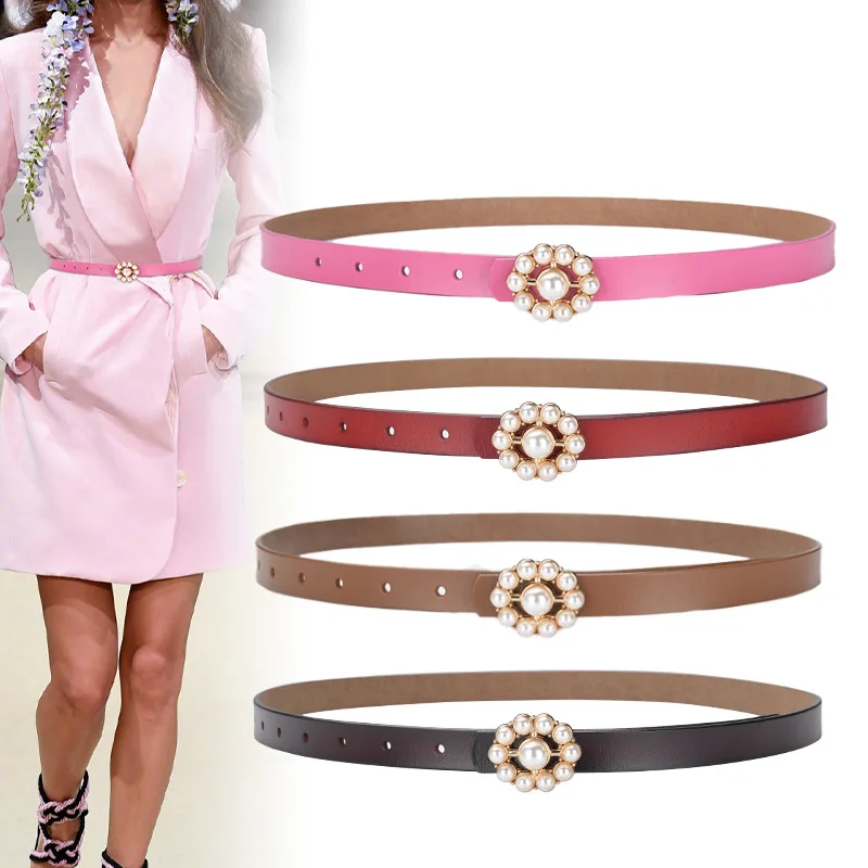 Ms pearl belt leather belt joker dress jeans women's belts