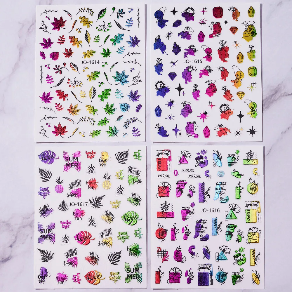 

12Pcs/Set Aurora Colorful Leaf 3D Nail Sticker Self-adhesive Flowers Slider Nails Art Decorative Decal Sticker Manicure NL166-S2