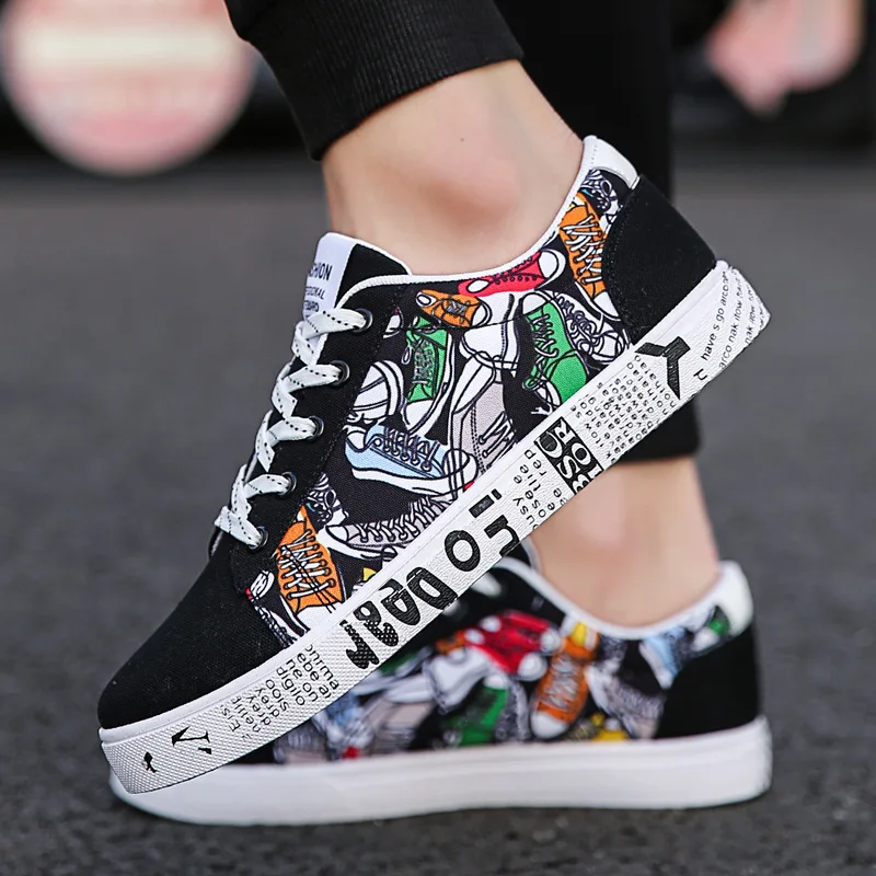 

2021 new canvas sneakers trend wild graffiti casual tide shoes new flat white cloth shoes men's shoes