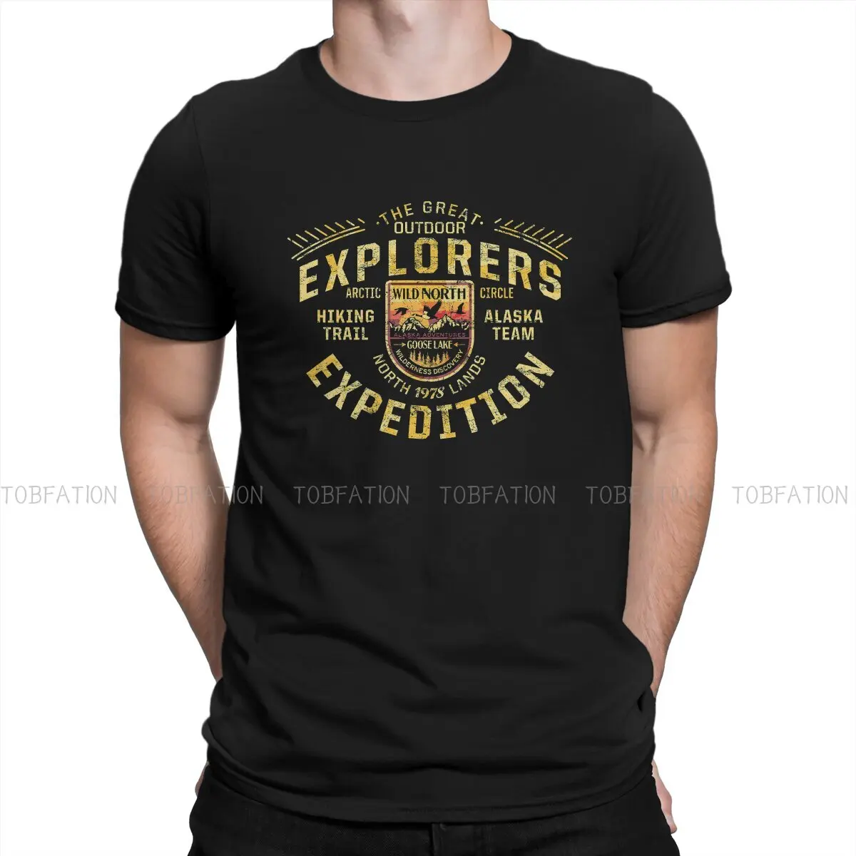 

Canada Outdoor Wild Adventure Brave To Keep Fit Crewneck TShirts Flying Geese In The Mountain Distinctive Men's T Shirt Funny