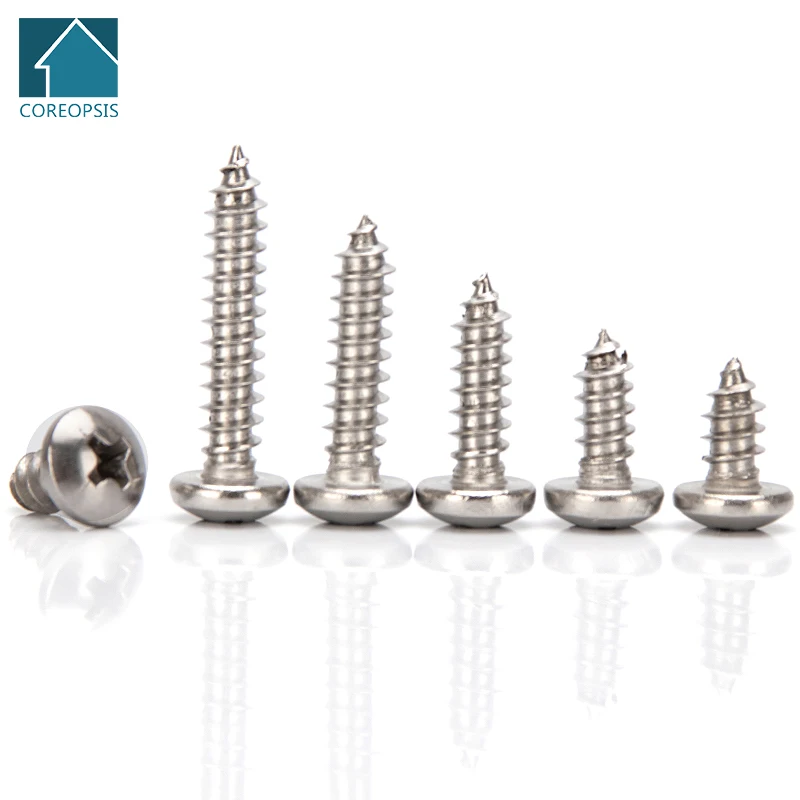 

M4 M4.2 M5 M6 M8 304 Stainless Steel Phillips Pan Round Head Self-Tapping Screw Cross Recessed Tapping Bolts Length 6mm-80mm