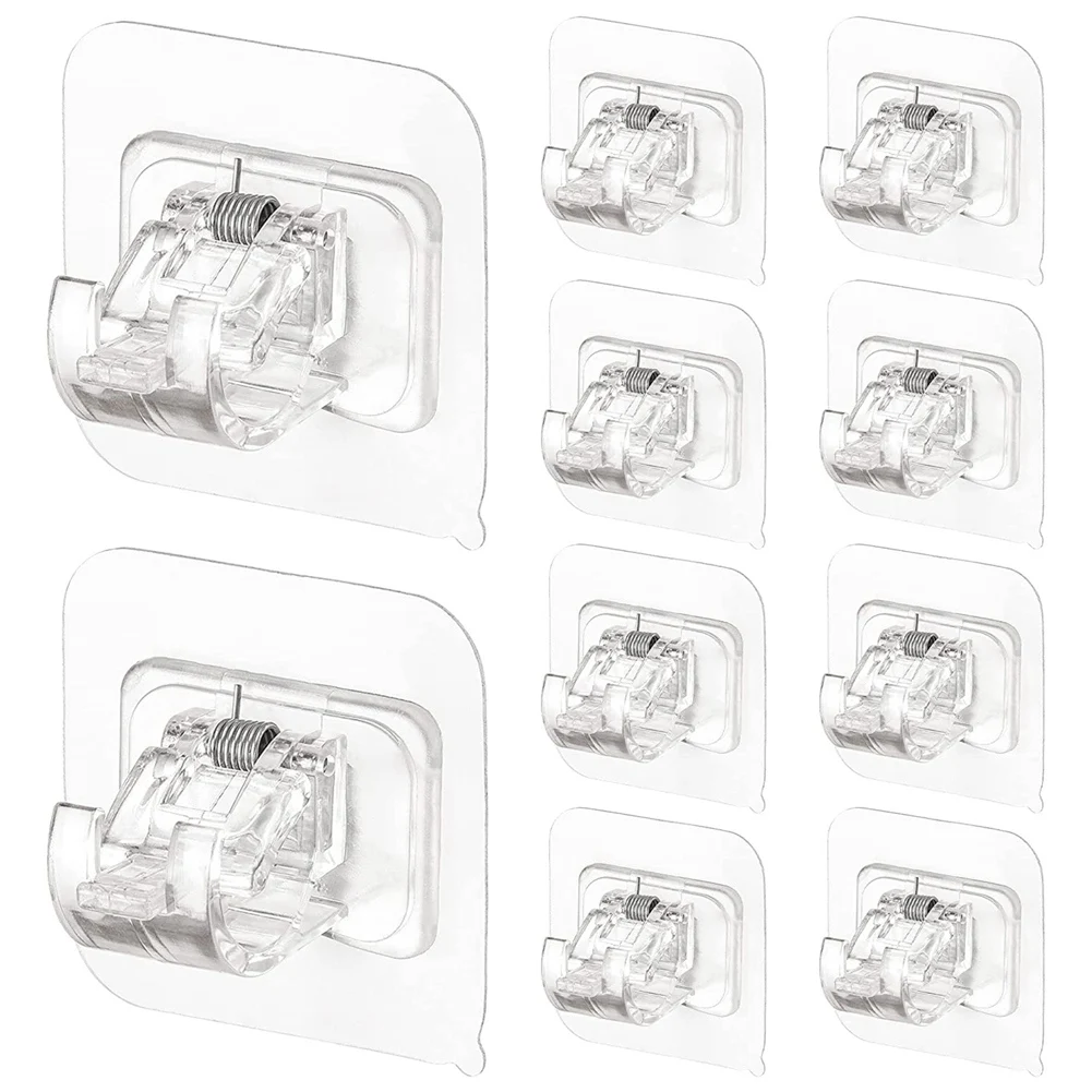 

10PCS Self Adhesive Curtain Rod Holders No Drill Curtain Rods Brackets No Drilling Nail Free Adjustable Hooks -2
