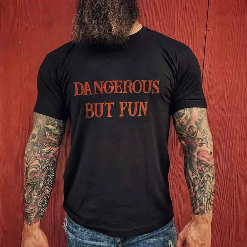 

Rheaclot Dangerous But Fun Printing Men's Casual Fashion T-shirt