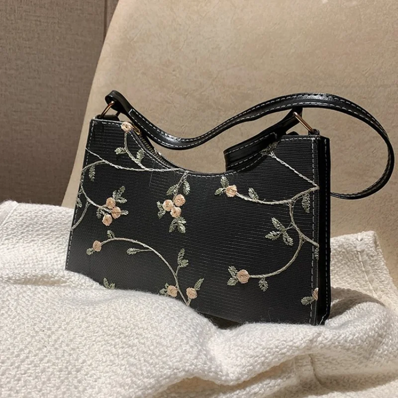 

Summer Lace Flower Stitching Women's Shoulder Bag Soft PU Leather Underarm Bags Beach Travel Handbag Girls' Small Handbag