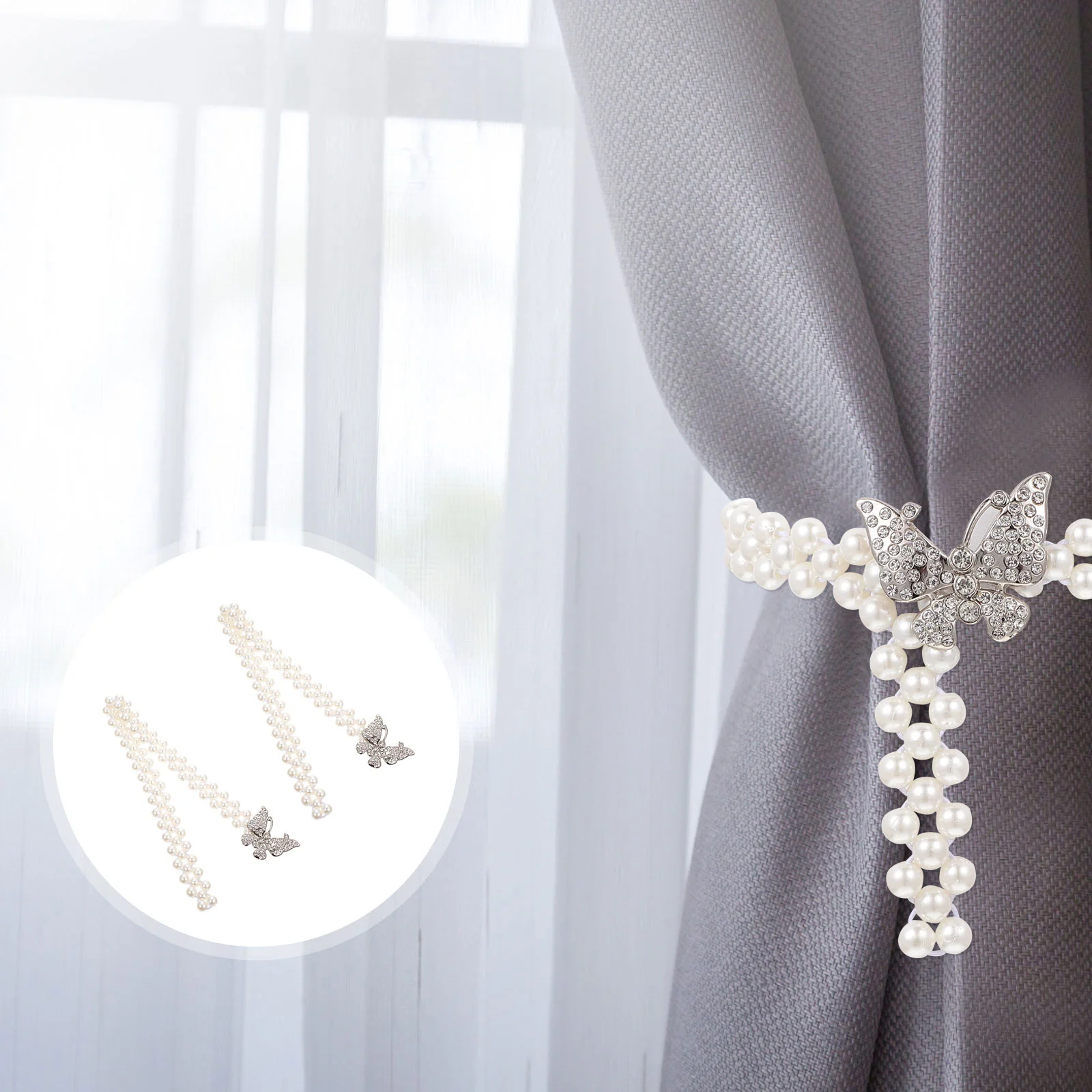 

Curtain Drapery Holder Pearl Buckle Holdbacks Rope Tie Decorative Bead Strap Tiebacks Window Holdback Ties Christmas Drape Backs