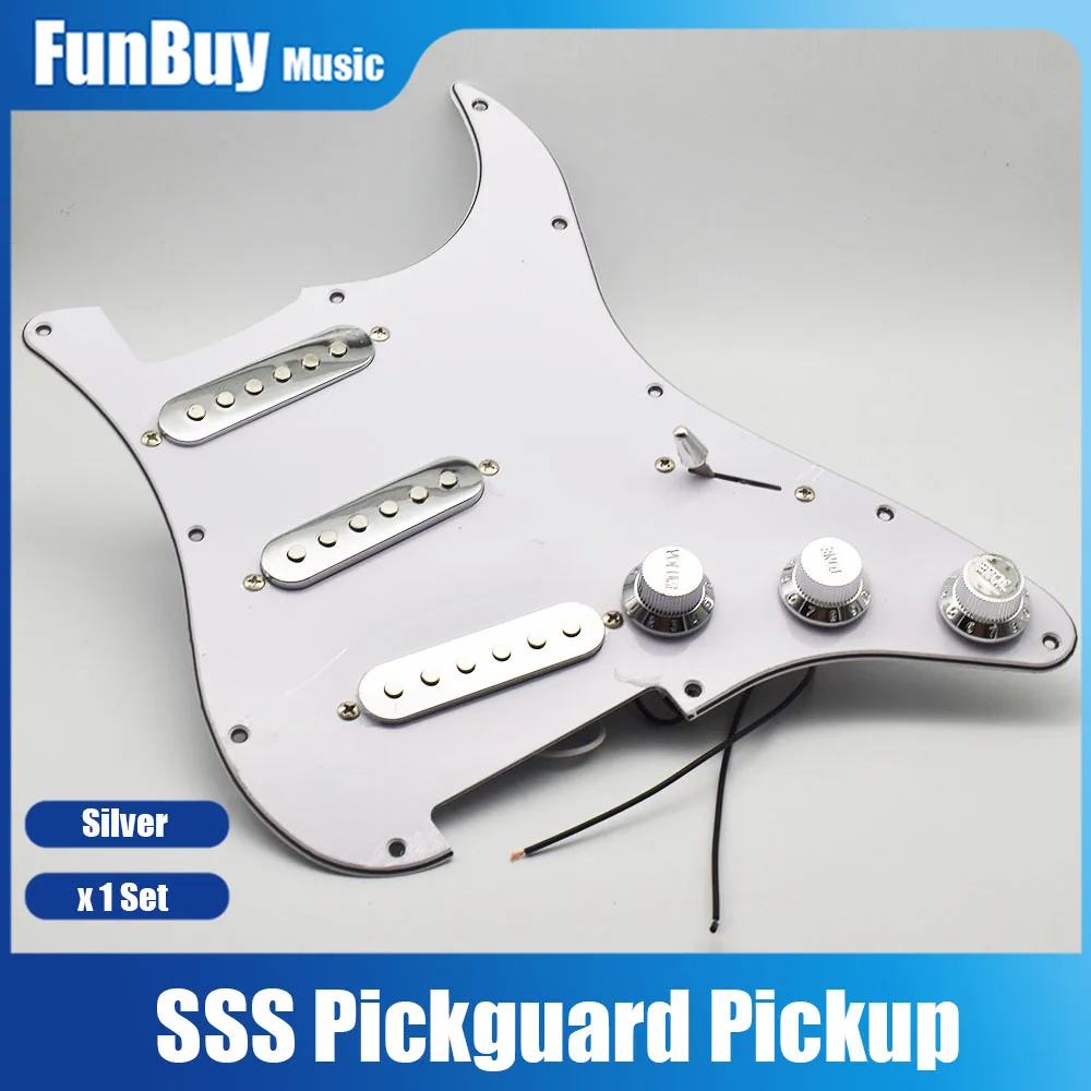 

3 Ply Electric Guitar Prewired Loaded Pickguard SSS Pickups Set For ST Electric Guitar Silver