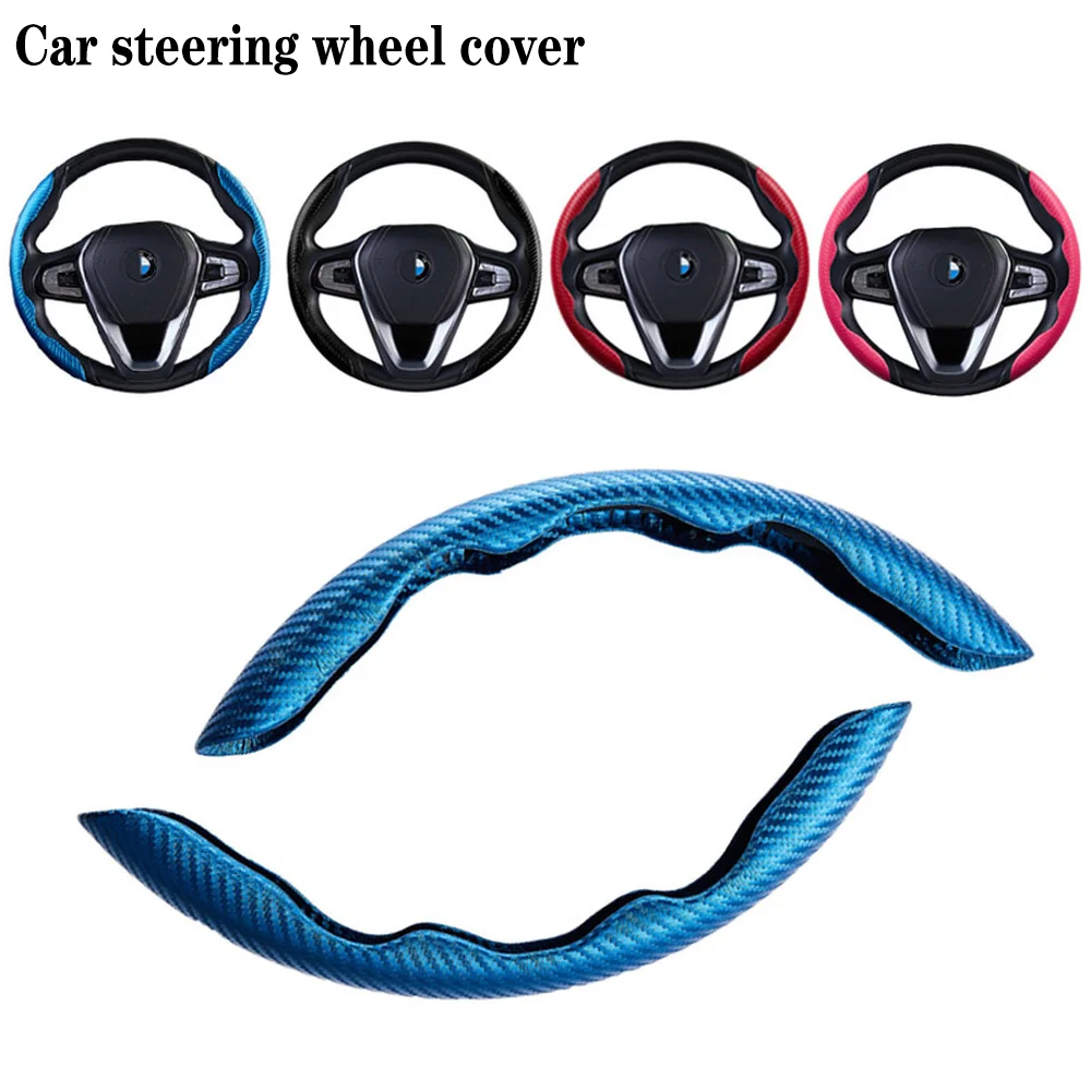 

1Pair Car Steering Wheel Cover 38cm 15inch Carbon Black Fiber Silicone Steering Wheel Booster Cover Anti-skid Car Accessories