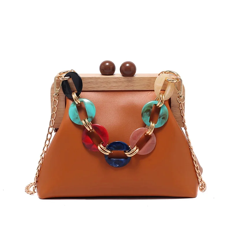 

Модные женские сумки на плечо, роскошные сумки через плечо с цепочками для женщин, сумка-мессенджер из искусственной кожи 2022, Дамская деревянная Сумка-папка