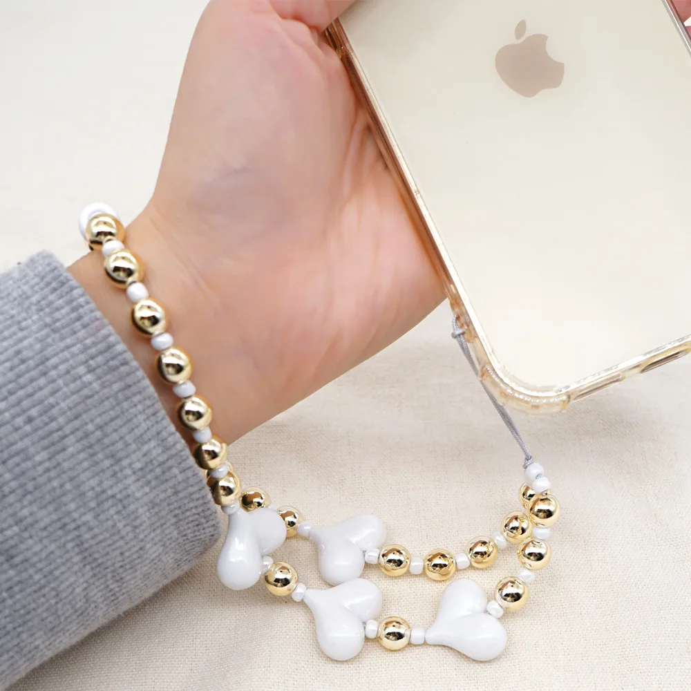 

2022 Trendy Beads Love Mobile Phone Case Pendant Charm Women Handwork Beaded CellPhone Strap Anti-lost Lanyard Jewelry Gift