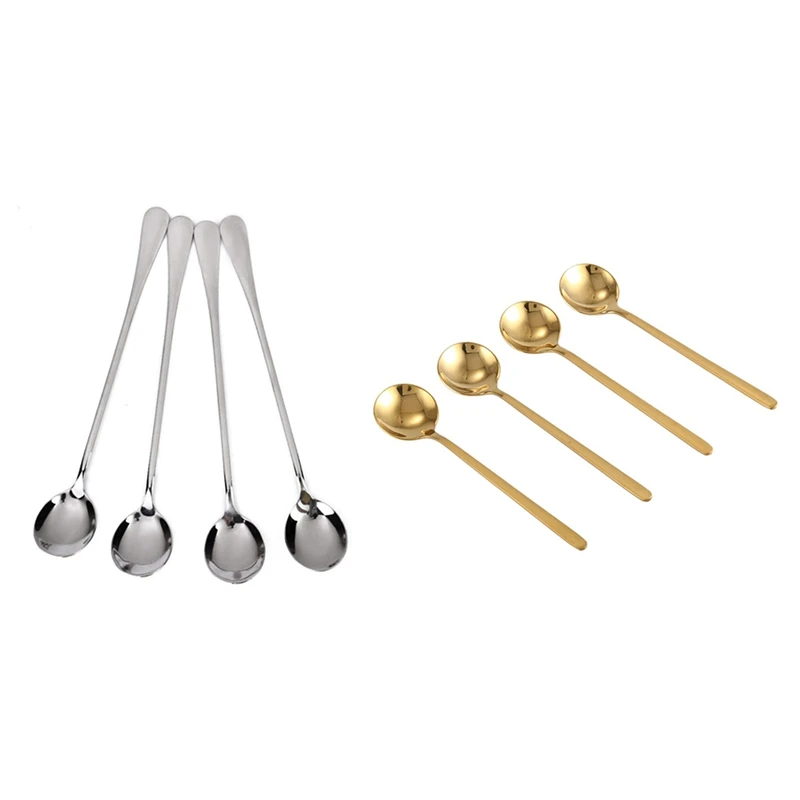 

8 шт. круглая кофейная ложка, Мини чайные ложки из нержавеющей стали, десертная ложка для сахара, 4 шт. золотистого и 4 шт. серебристого цвета