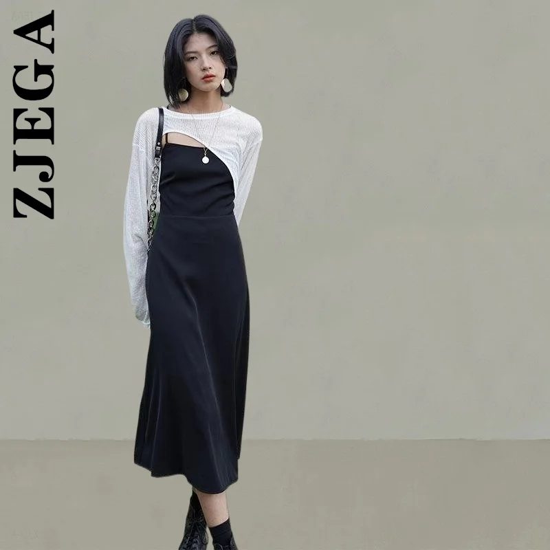 

Zjega Backless White Irregular Crop Tops Sexy Spaghetti Strap Midi Dress Sets Casual 2 Piece Set Basic Sweatsuits For Women