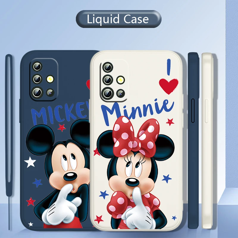 

Mickey Minnie love couple For Samsung Galaxy A73 A53 A33 A52 A32 A22 A71 A51 A21S A03S 4G 5G Liquid Rope Soft Phone Case Fundas