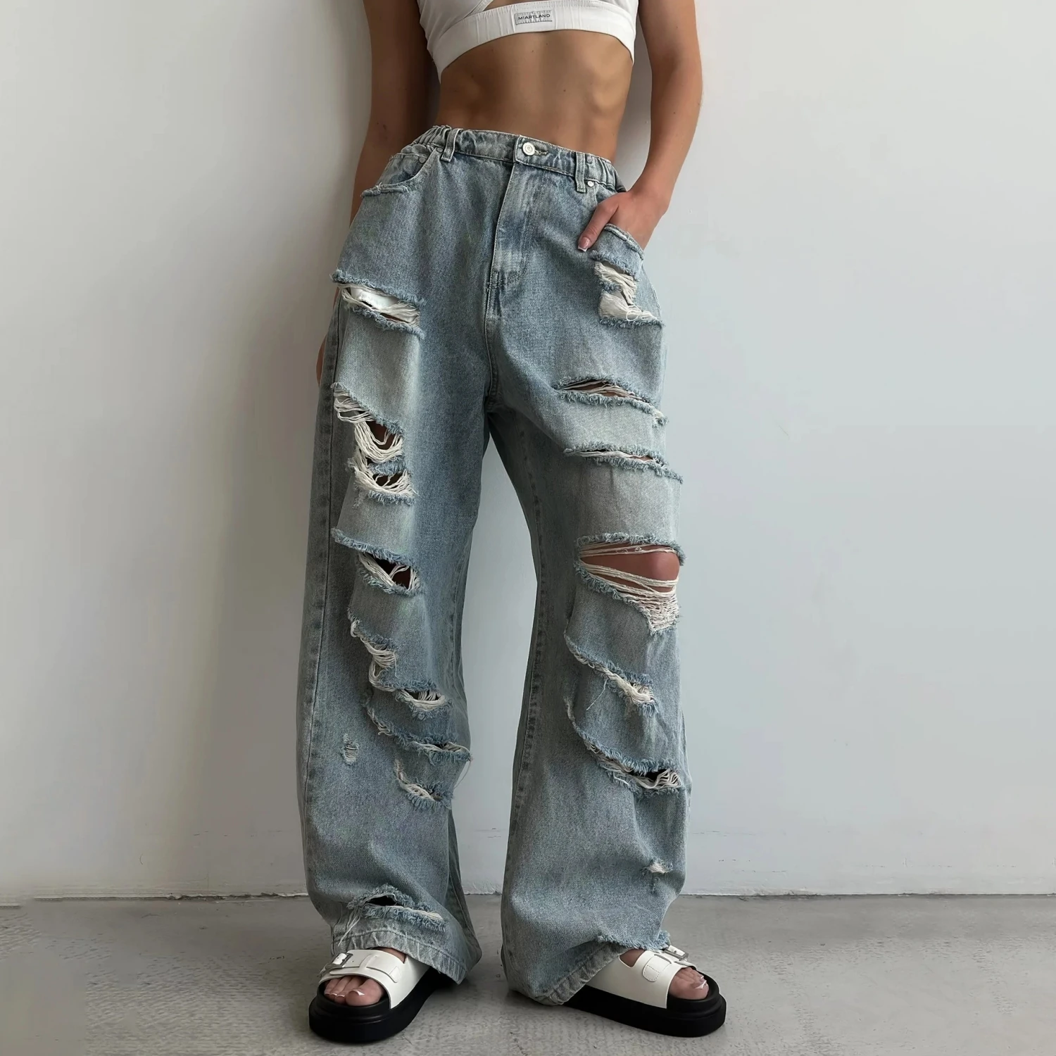 Женские джинсы American Retro WId Leg Slim Fit прямые брюки в гонконгском стиле универсальные