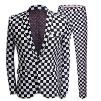 new mens checkerboard blazer suit jacket mens white black plaid print coat casual men blazer men clothing