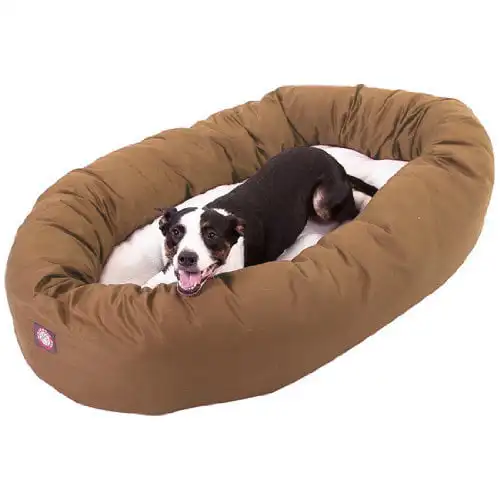 

New Sherpa Bagel Pet Bed For Dogs, Khaki, Large Soft Sleep House Cushion Pet Product Accessories