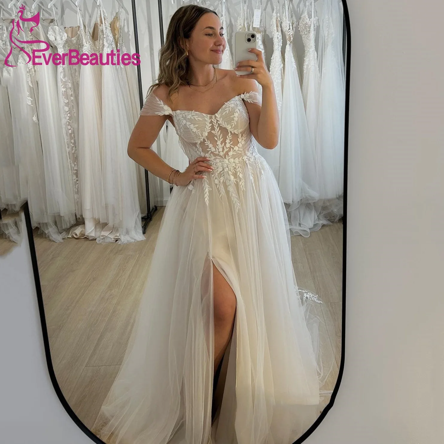 

Robe De Mariée Boho Wedding Dresses Beach Plus Size Bride Dress Tulle Appliques Wedding Gowns Off Shoulder Vestido De Noiva