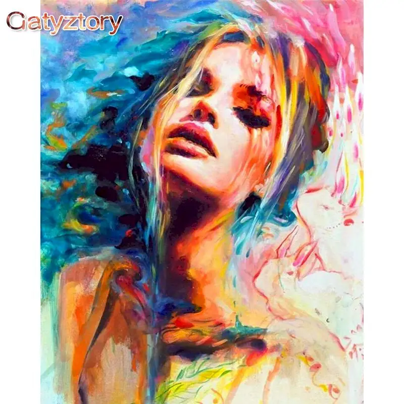

GATYZTORY Oil Painting By Number Frameless Women Figure Paint By Numbers On Canvas DIY Number Painting Landscape Home Decor
