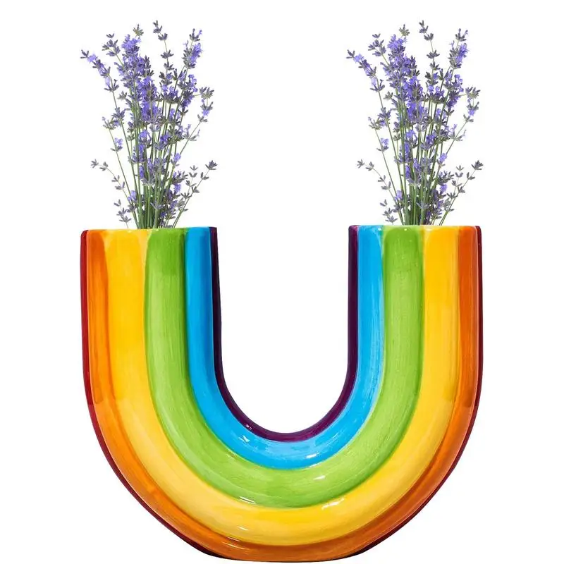 

Nordic Rainbow U Shape Vase Aesthetic Flower Vase Modern Dried Flowers Resin Flowerpot Cachepot For Flowers Decor Dropshipping