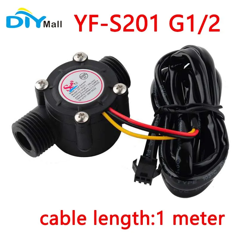 

YF-S201 G1/2 Water Flow Sensor Flowmeter Hall Module Water Control 1-30L/min Cable 1M Long