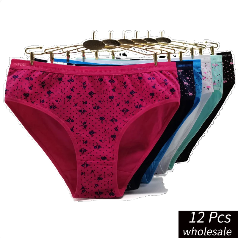 Alyowangyina 12 Pcs/lot Wholesale Women Intimates Large Size 2xl 3xl 4xl Print Cotton Women's Underwear Mommy Pants #89515