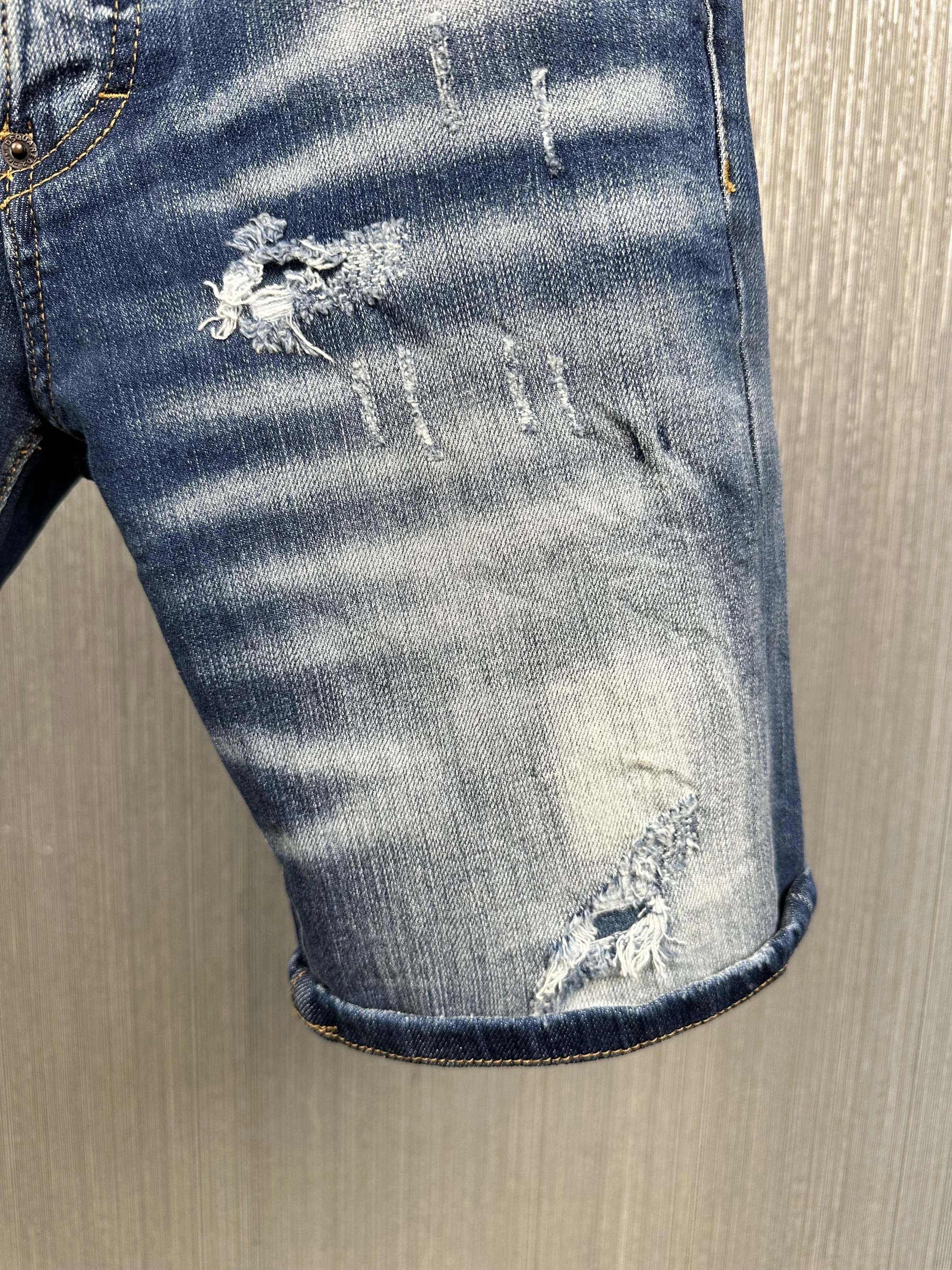 2023 Summer New D2 Jeans Fashion Men's Blue Denim Shorts Fashion Slim Fit Slim Elastic Simple Versatile Men's Capris