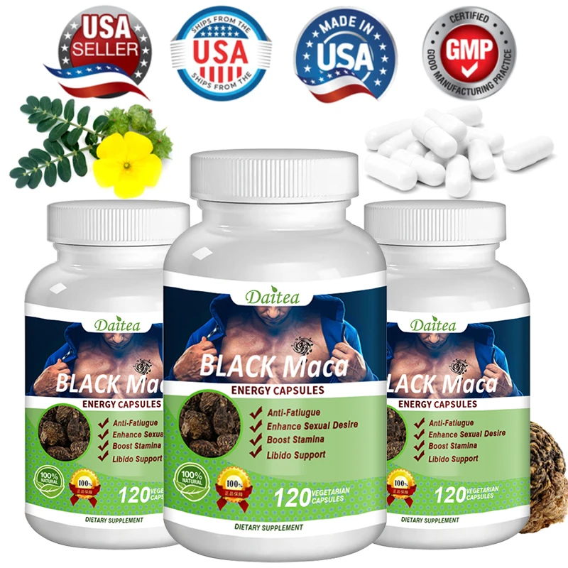 

Black Maca Root - 120 Capsules Promotes Muscle Growth, Boosts Blood Supply, Increases Energy All Natural Endurance