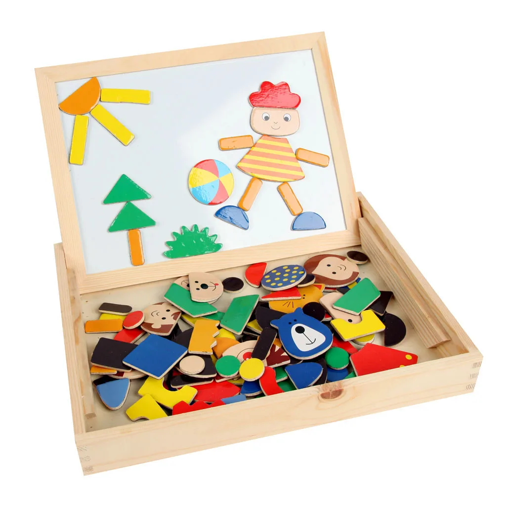 

Wooden Cartoon Blocks w/ Case Magnetic Drawing Board Fun Creativity Toy