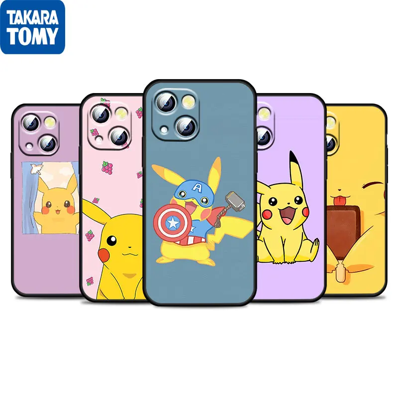 

Hot Anime Cute Pikachu For Apple iPhone 13 12 11 Pro Max Mini XS Max X XR 6 7 8 Plus 5S SE2020 Soft Black Phone Case Fundas Capa