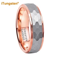 itungsten 6mm 8mm rose gold hammered tungsten ring men women wedding band trendy jewelry two tone stepped edges comfort fit
