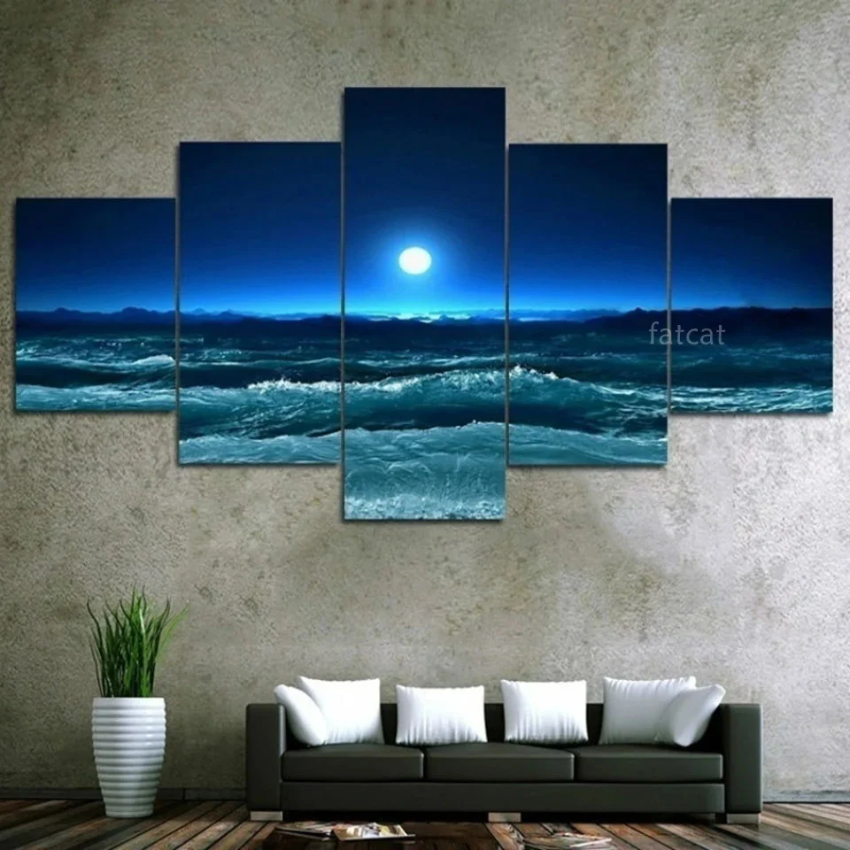 

5D DIY Diamond Painting Cross Stitch Rising Moon at Sea 5 pieces of Diamond painting Embroidery Mosaic for home decoration WE241