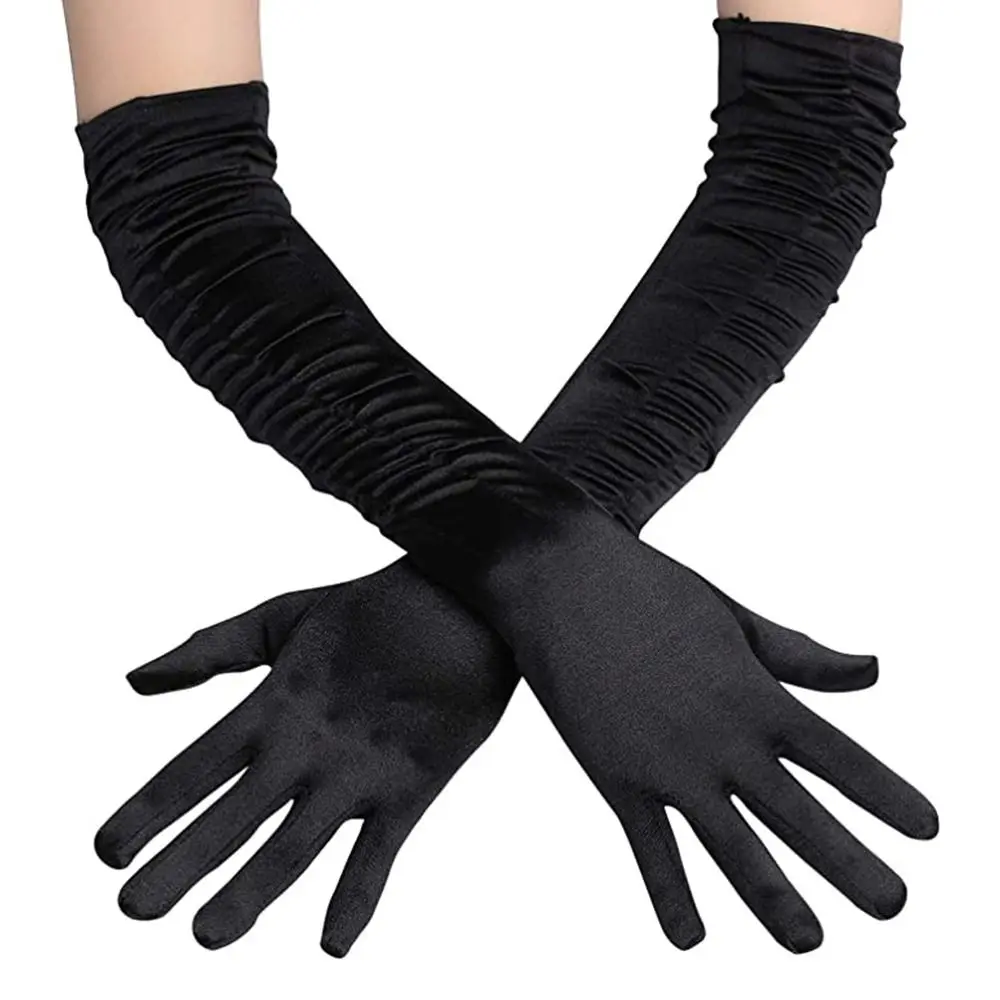 

Перчатки вечерние однотонные атласные с длинными пальцами для женщин и девочек