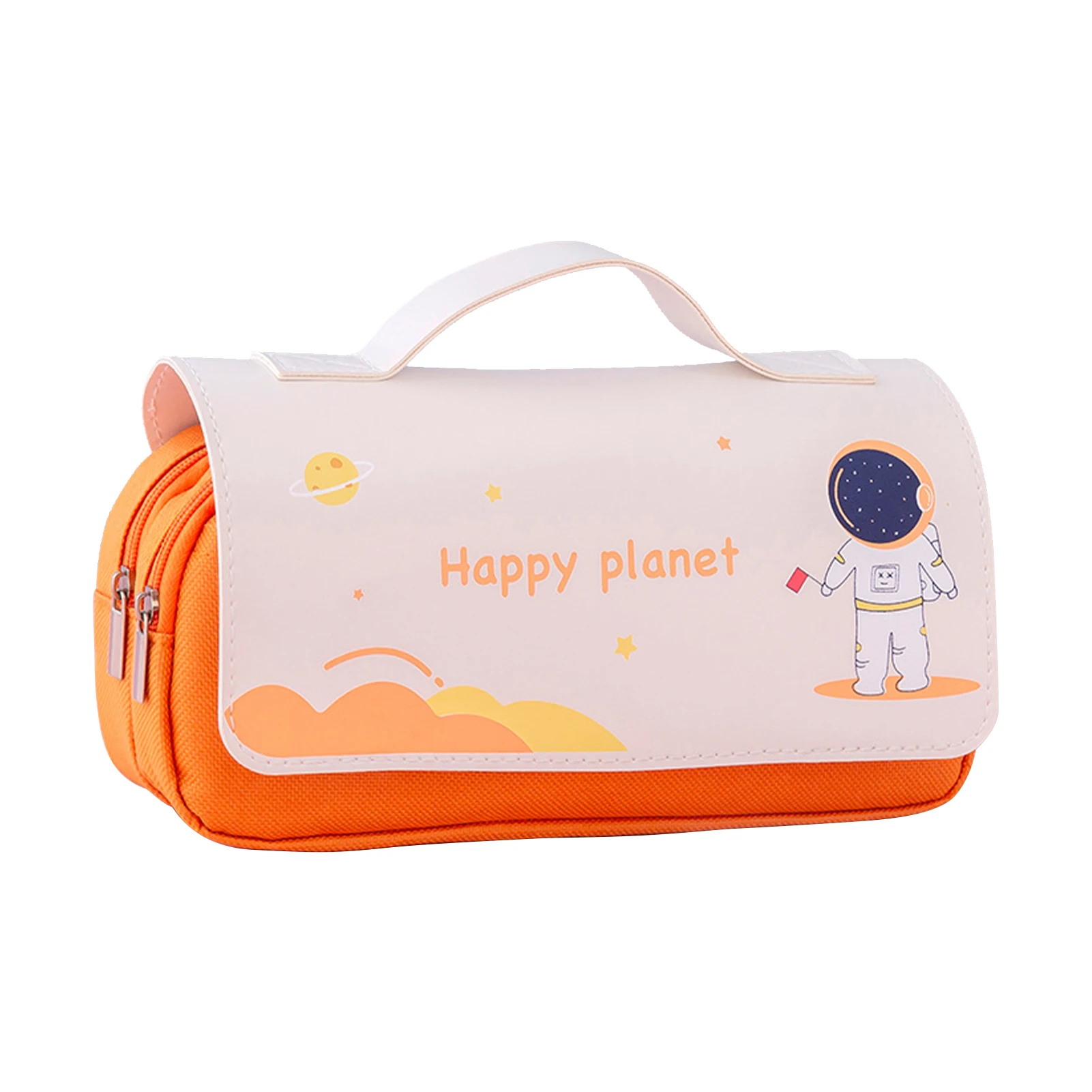

Durable Portable Large Capacity Pencil Case For Kids With Handle Stationary Storage 3 Compartment Cute Cartoon Waterproof Cover