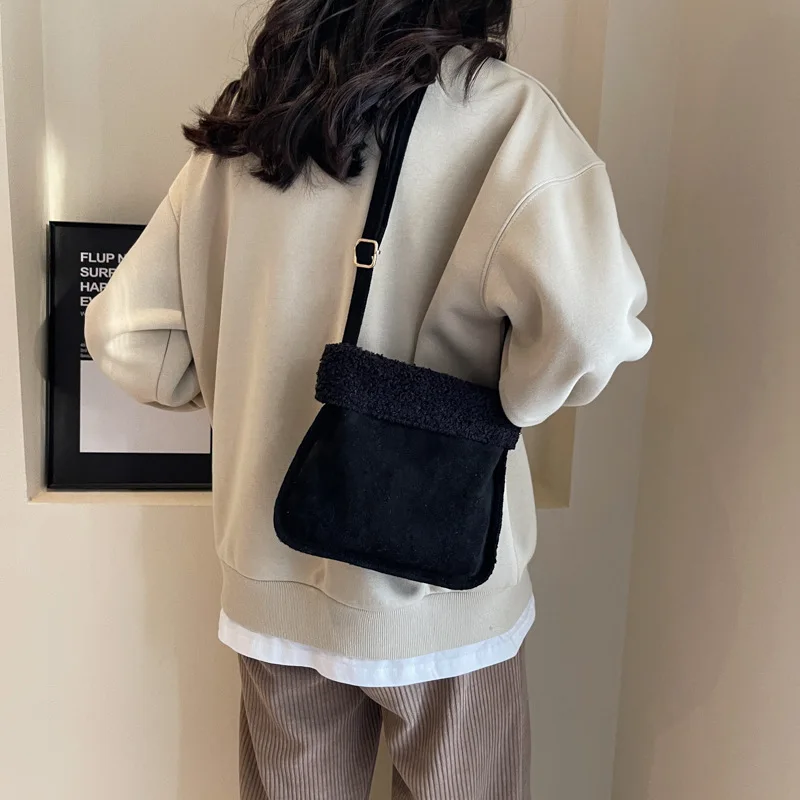 Замшевая сумка через плечо из меха ягненка осень-зима новая корейская простая