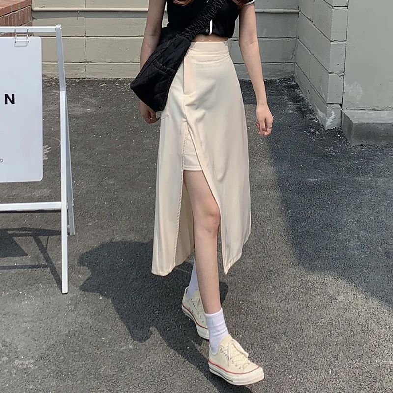 

2021 Spring Autumn Women New High-waist Split Design Sense Thin All-match Long Skirts Fashion Casual Sexy Female Skirt Elegant