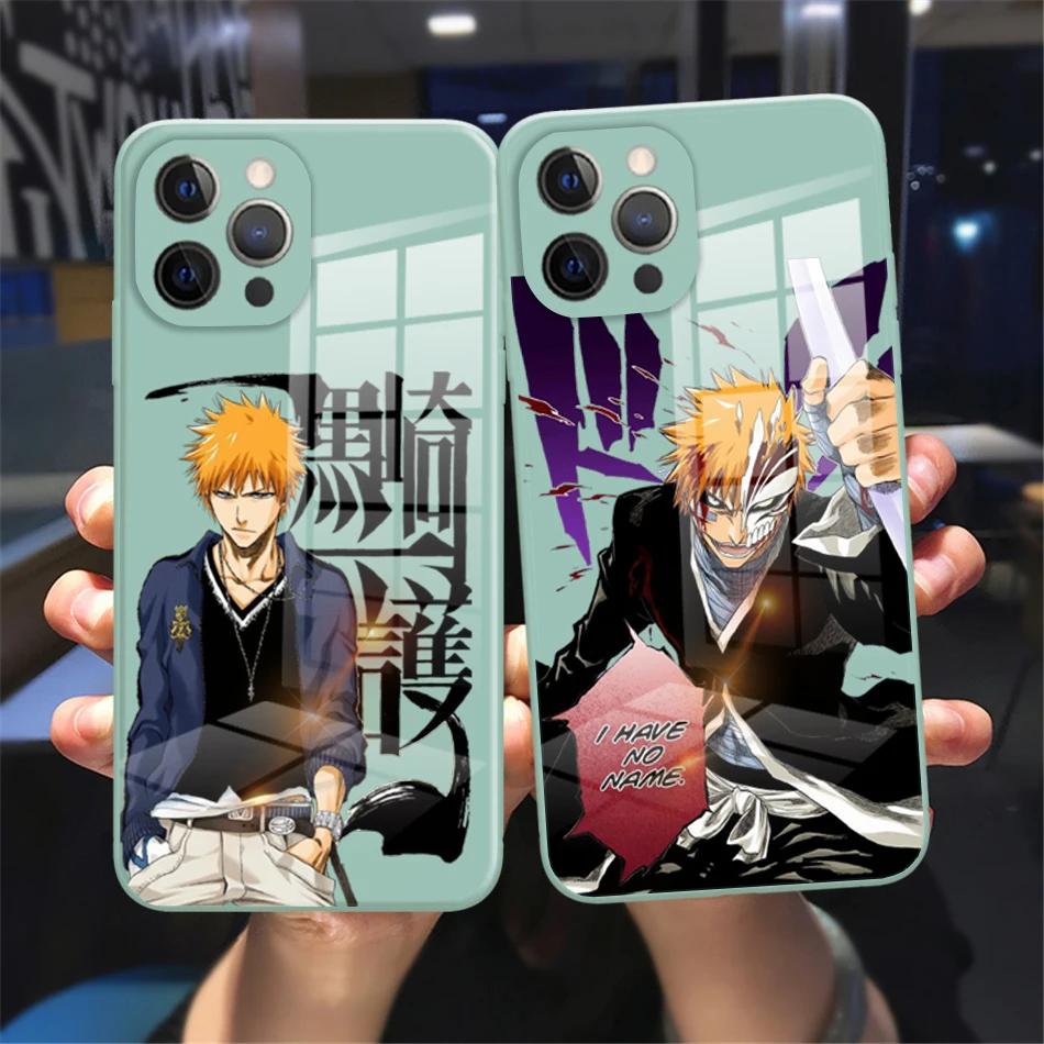 

Luxury Bleach anime Ichigo Kurosaki Phone Cover For iPhone 11 12 13 14 Pro Max X XR XSMax 7 8 14 Plus Tempered Glass bumper Case