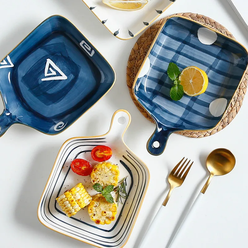 

Japanese Ceramic Plate Creativity Sushi Plate Pizza Dessert Steak Microwave and Dishwasher Safe Home Decorative Tableware