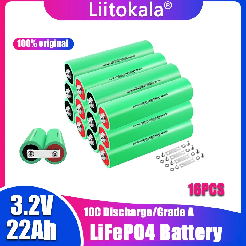 

16 шт. LiitoKala 3,2 в 22 Ач 10C разряд для самостоятельной сборки 12 в 36 в 48 В Электрический RV Golf автомобиль уличный Солнечный Аккумулятор Lifepo4