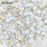 junao 1400pcs white opal color mix size glass rhinestone flatback round crystal stone non hotfix strass for cloth diy crafts