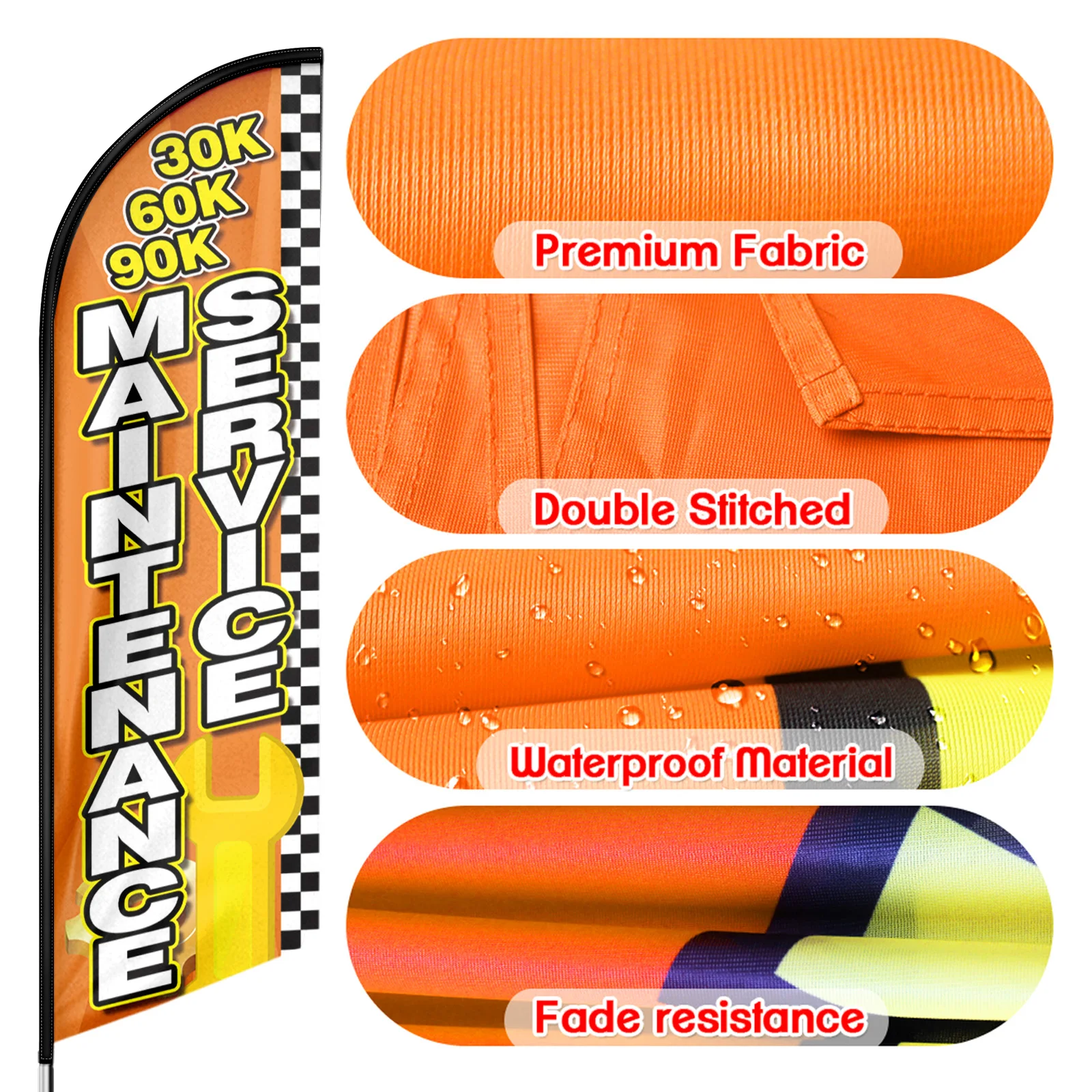 1 Piece Promotional Feather Flag Advertising Banner Maintenance Service 7.6Ft✖2.1Ft with Pole Kit and Ground Stake Carry Bag |