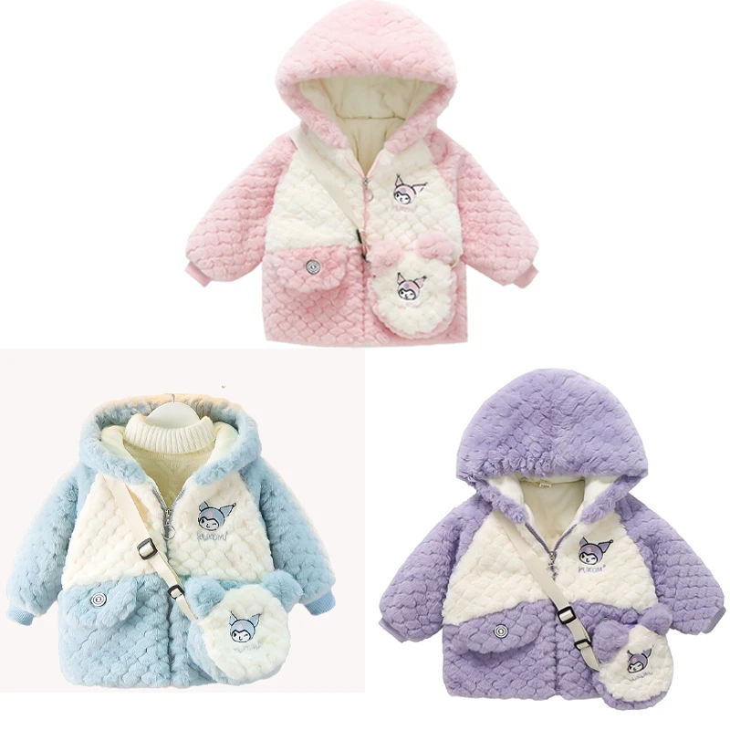 

2023 Sanriod аниме Kuromi осень-зима плюшевое пальто для девочки принцессы Детский милый свитер куртка топы теплый костюм с капюшоном верхняя одежда для мальчиков