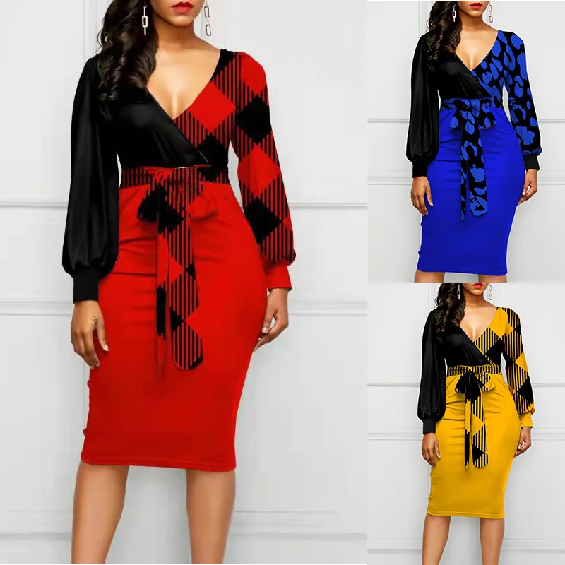 Женское платье-карандаш средней длины облегающее платье с V-образным вырезом