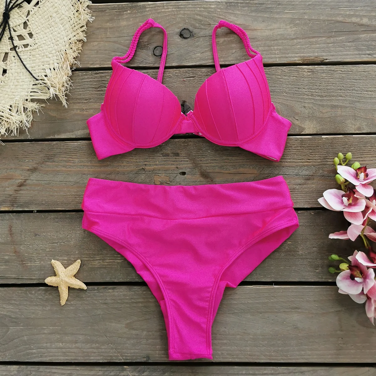 2024 комплект бикини с высокой талией женские купальники мягкими чашечками