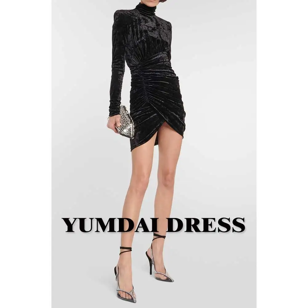 

YUMDAI Sweet Black Velvet Evening Dress 2023 Saudi Arabia Long Sleeve Bag Hip Wedding Ball Dress Formal Mom Gown Guest Dress