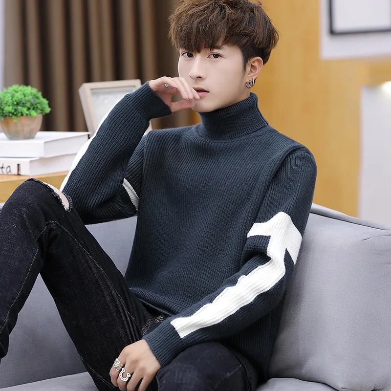 Men Turtleneck Sweater Casual Pullover Long Sleeve T-Shirt Thicken Warm Top Knitted Bottoming Sweater Autumn Winter Clothes