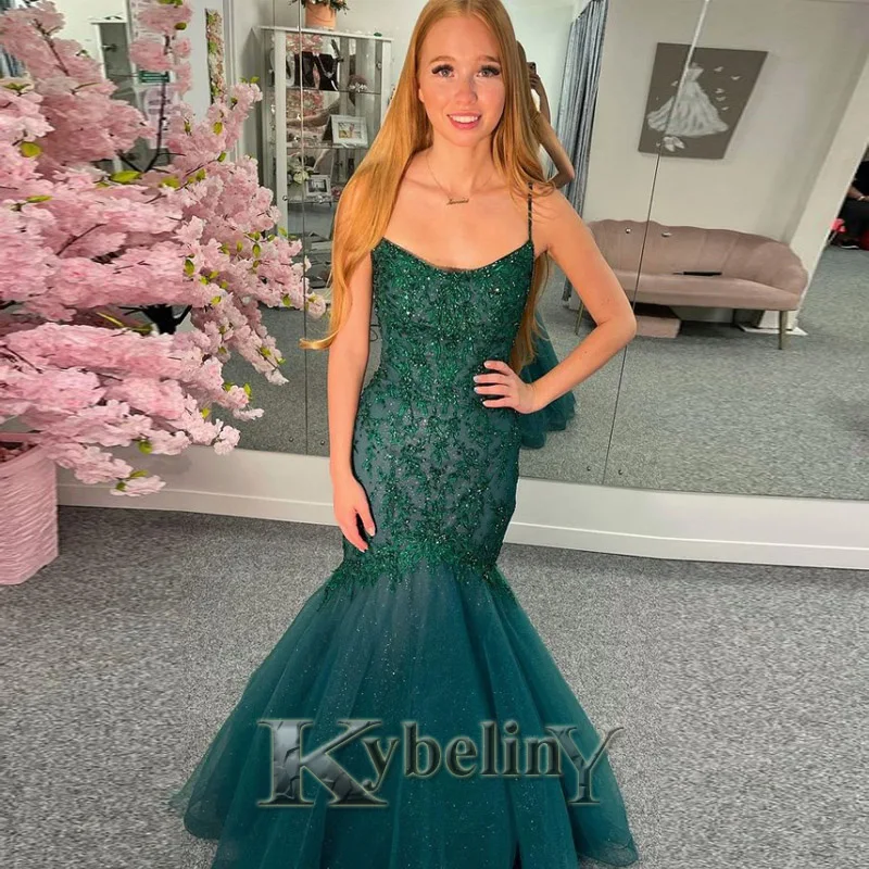 

Kybeliny Green Mermaid Evening Dresses Tulle Glitter SCOOP Prom Robe De Soiree Graduation Celebrity Vestidos Fiesta Women Formal