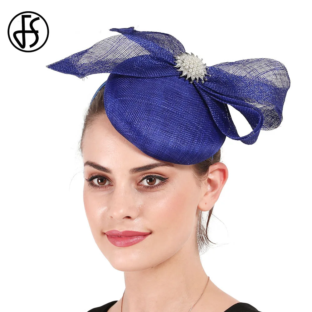 

FS Ladies Fascinators Hat For Wedding Feather Bowknot Pillbox Hats Vintage Linen Headdress Church Party Derby Hats