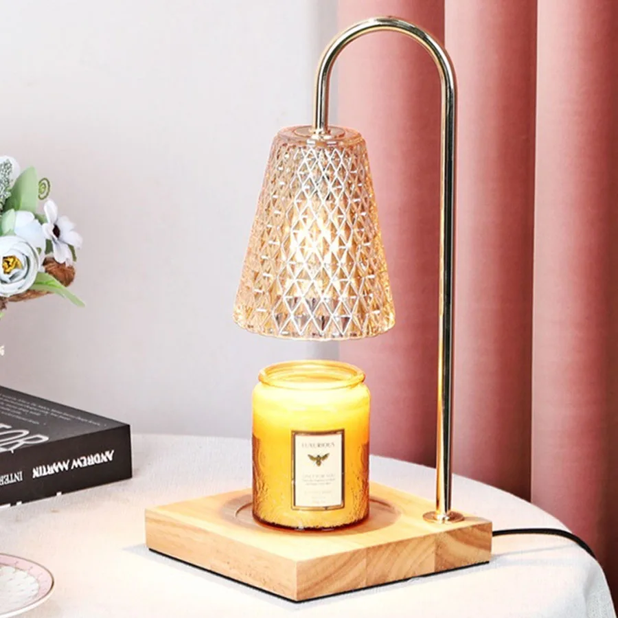

Glass Electric Candle Warmer Lamp Oak Melt Wax Fragrance Burner Aromatherapy Indoor Table Lamp For Home Bedside Bedroom Decor