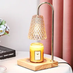 Glass Electric Candle Warmer Lamp Oak Melt Wax Fragrance Burner Aromatherapy Indoor Table Lamp For Home Bedside Bedroom Decor